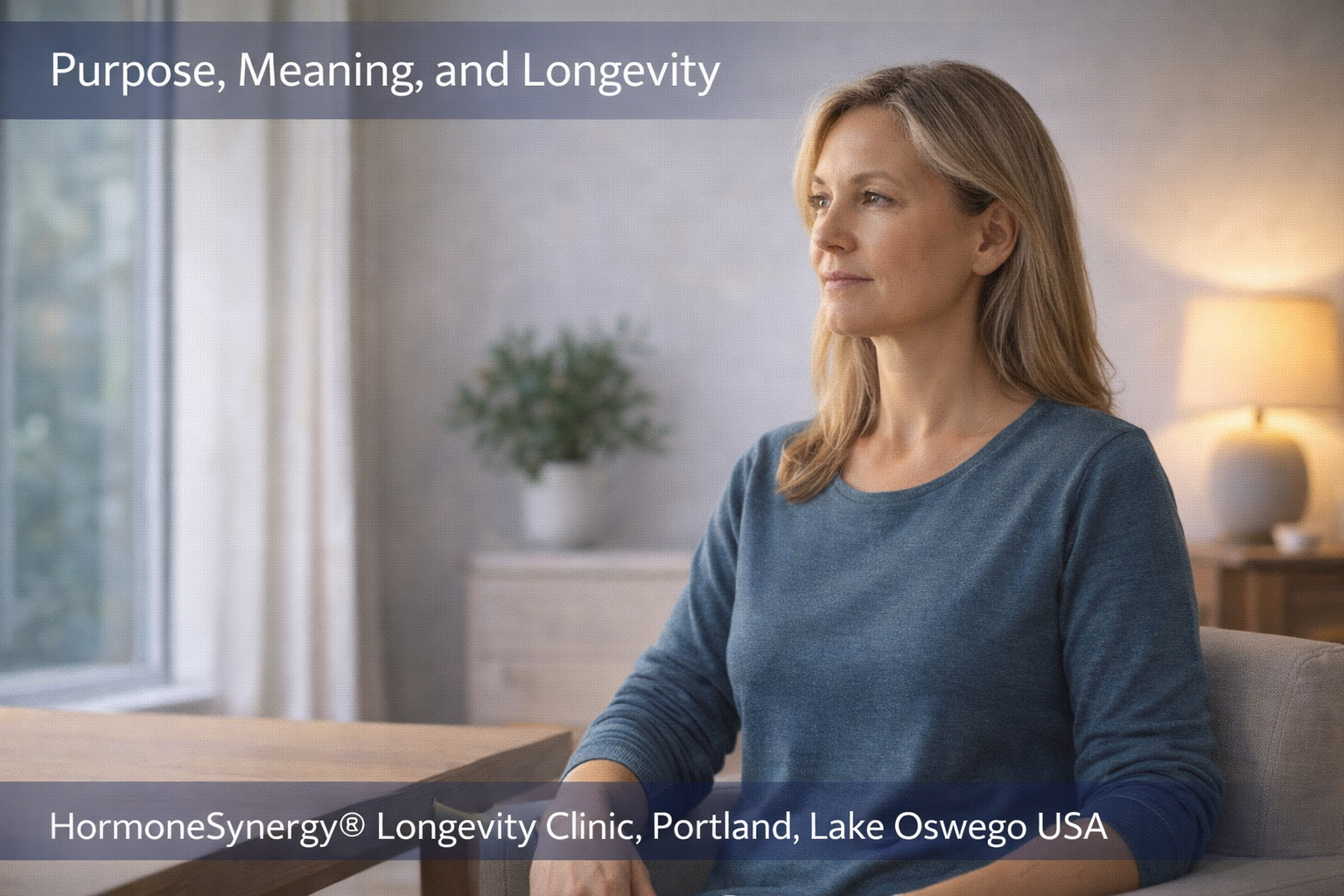 Calm forward gaze representing purpose, meaning, and long-term psychological resilience in a minimal setting – HormoneSynergy® Portland Lake Oswego USA
