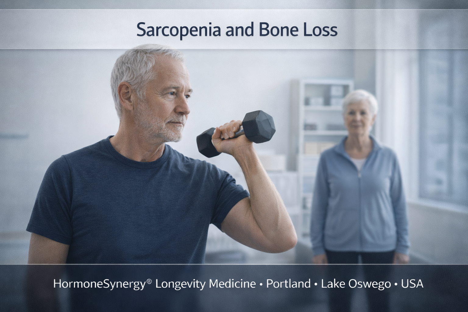 Sarcopenia and bone loss concept showing age-related muscle decline and skeletal resilience in longevity medicine