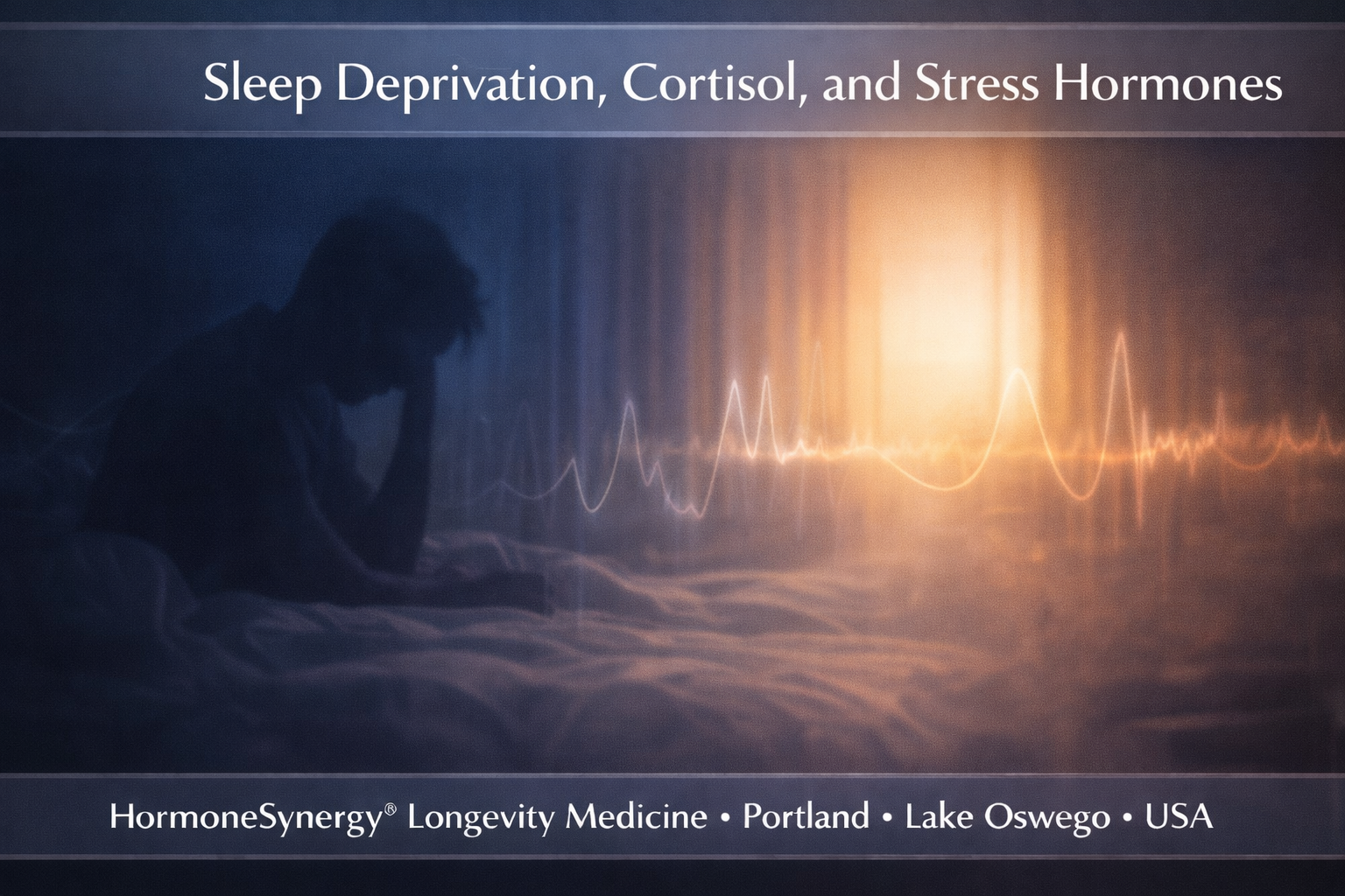 Sleep deprivation and cortisol stress hormone concept showing disrupted sleep and stress physiology