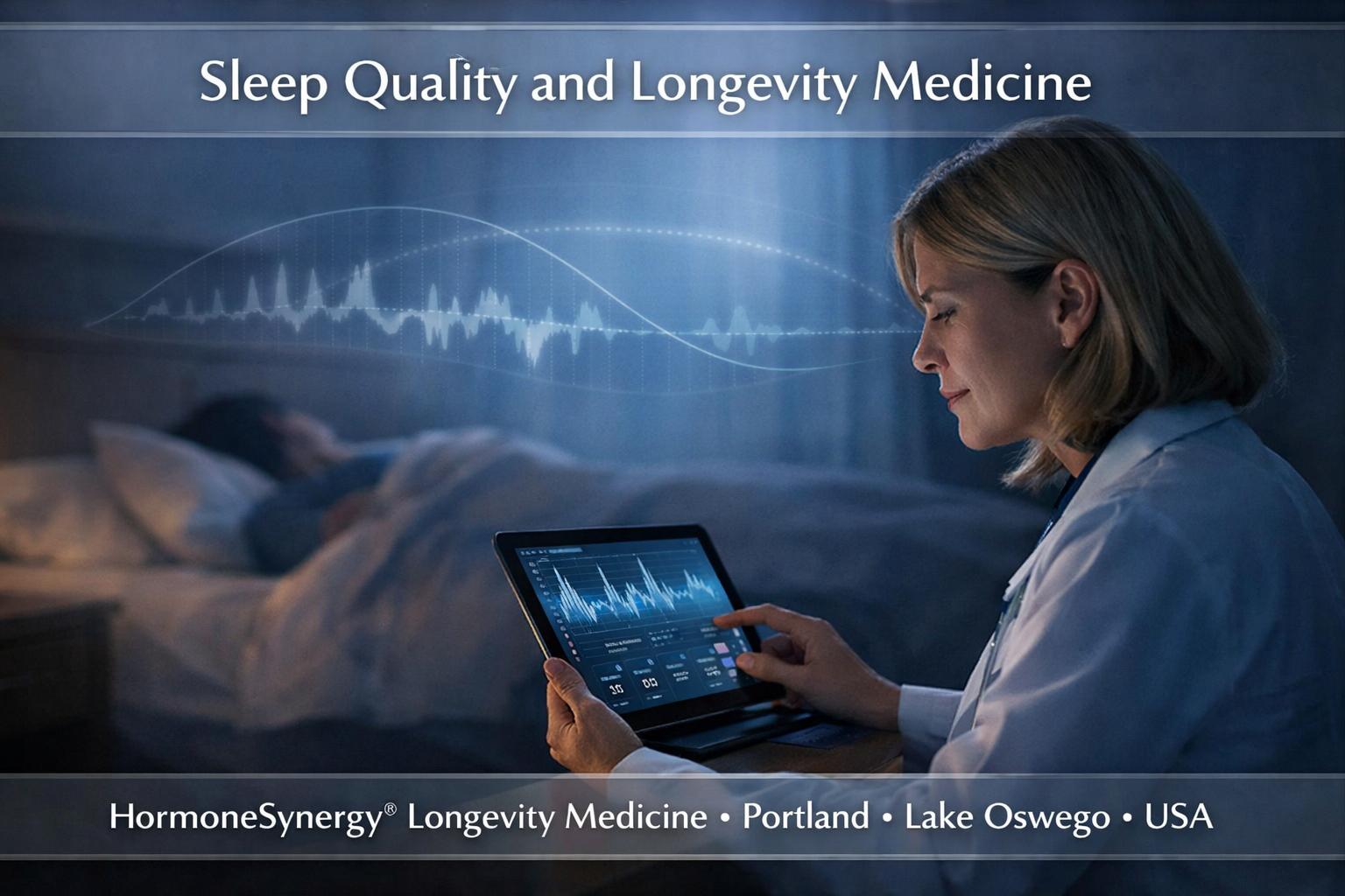Sleep quality and longevity medicine clinical concept showing circadian rhythm, recovery, and metabolic health
