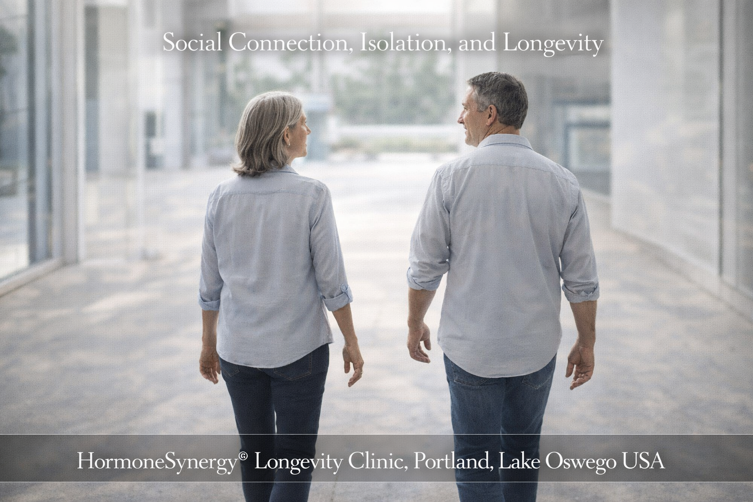 Natural walking conversation representing social connection and its role in mental health and longevity in a calm environment – HormoneSynergy® Portland Lake Oswego USA