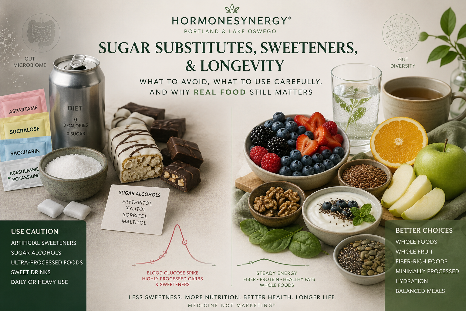 Sugar substitutes, whole fruit, and metabolic health in a HormoneSynergy® longevity medicine editorial image for Portland and Lake Oswego patients.