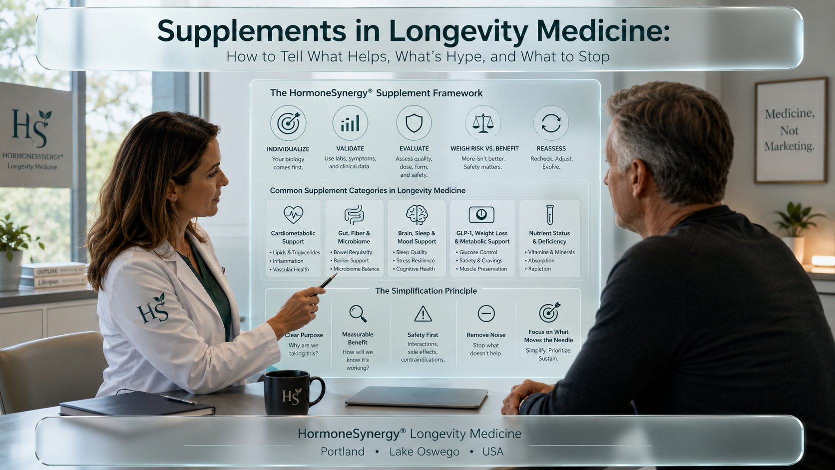 Supplements in longevity medicine clinical decision framework from HormoneSynergy in Portland and Lake Oswego