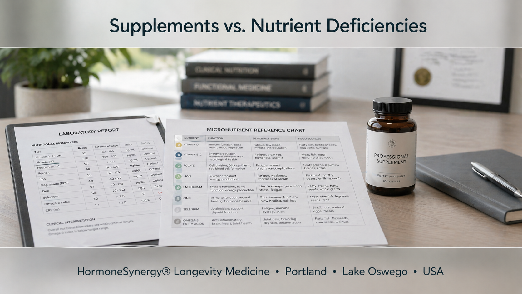 Clinical explanation of supplements versus nutrient deficiencies in longevity medicine.