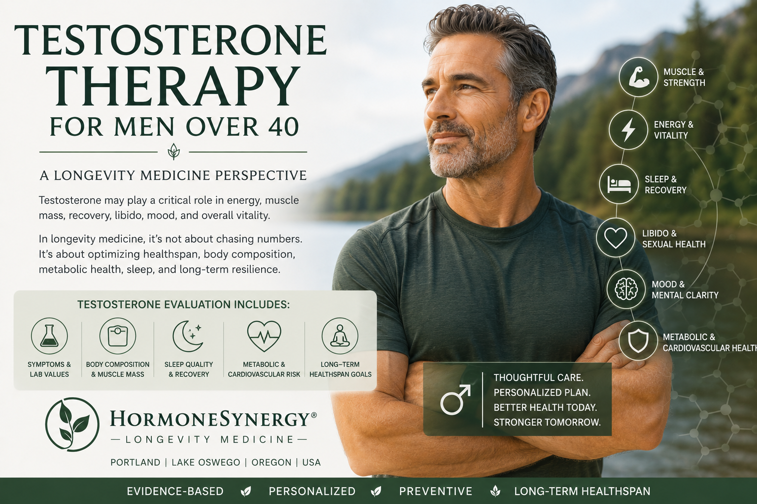 Testosterone therapy for men over 40 within preventive longevity medicine at HormoneSynergy® Portland Lake Oswego Oregon USA.