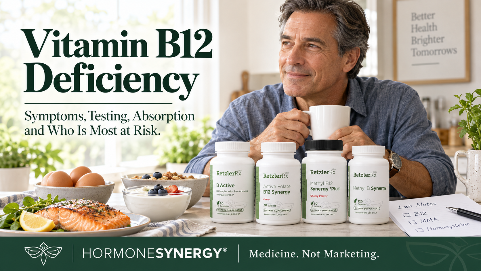 Vitamin B12 deficiency testing with B12 and methylmalonic acid alongside B12-rich foods and supplementation
