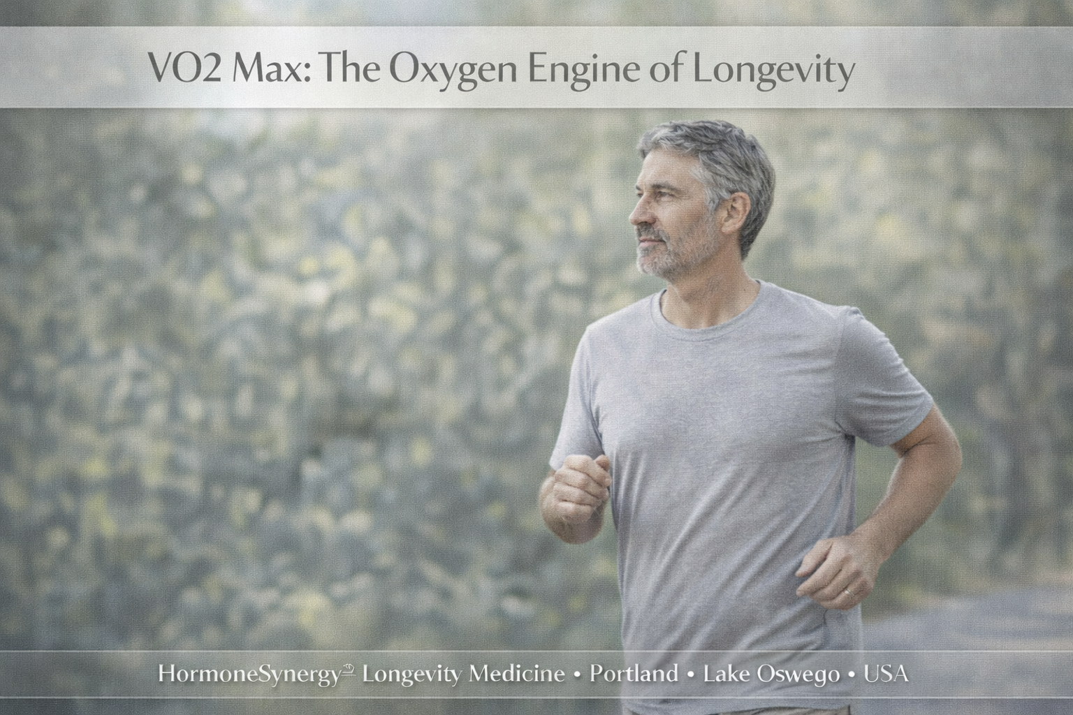 Adult performing light cardio representing VO2 max, cardiovascular fitness, and oxygen utilization for longevity