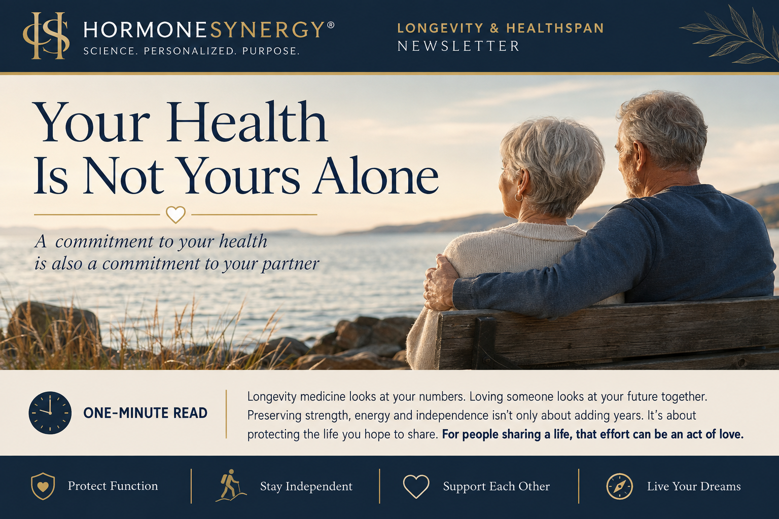Older couple and community illustrating relationships, caregiving, purpose, intimacy and social connection as part of healthy aging and longevity.