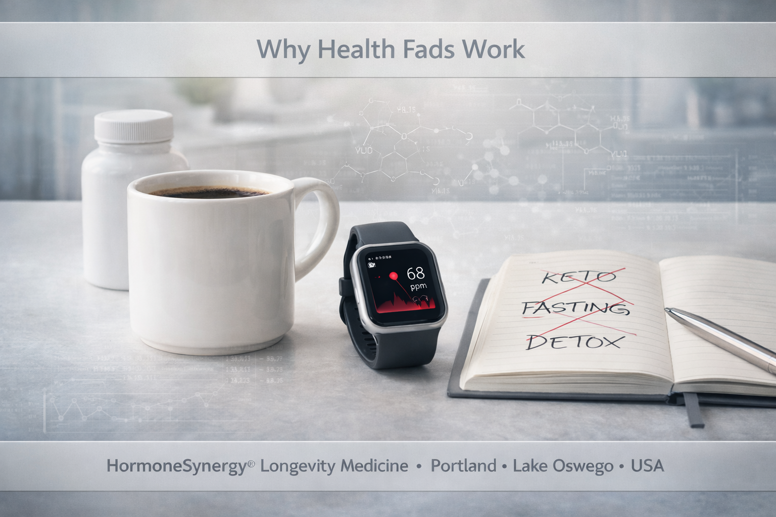 Clinical editorial banner representing why health fads gain traction in wellness culture and how physiology shapes real long-term outcomes