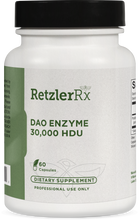 Load image into Gallery viewer, RetzlerRx DAO Enzyme 30,000 HDU supplement for dietary histamine breakdown and digestive histamine support.